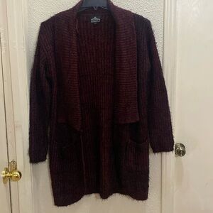 Angie Soft  burgundy and black cardigan sweater-M